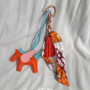 Orange Horse Keychain with Scarf and Tassel